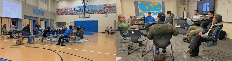 Public involvement meeting held in a gym and classroom. 