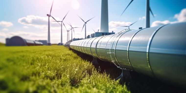 A hydrogen pipeline coming from wind turbines