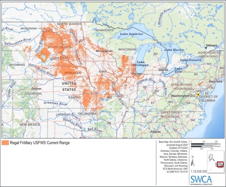 Regal Fritillary Map of affected area