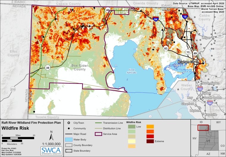 Figure 9. Wildfire risk for the RREC service area from UWRAP. 