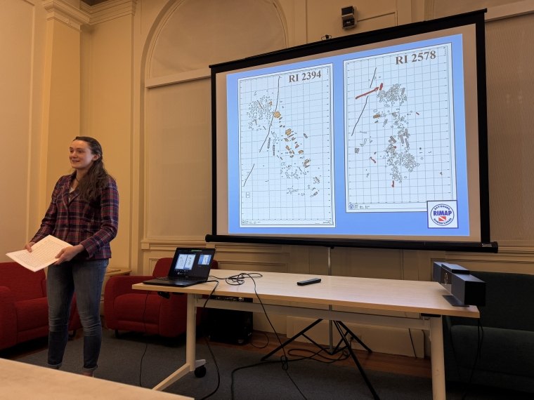 Shannon Nelson speaking with the Massachusetts Archaeological Society about her volunteer work with RIMAP