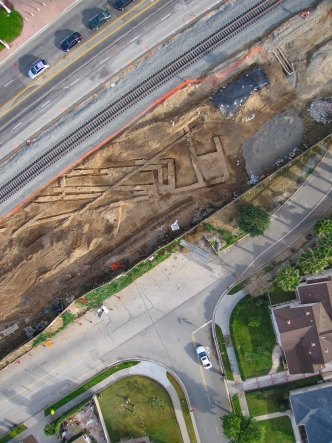 Aerial photos of large data recovery efforts during the San Gabriel Trench Grade Separation Project in the City of San Gabriel, California.