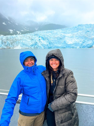 Linda Lannen visiting a wildlife glacier with her niece